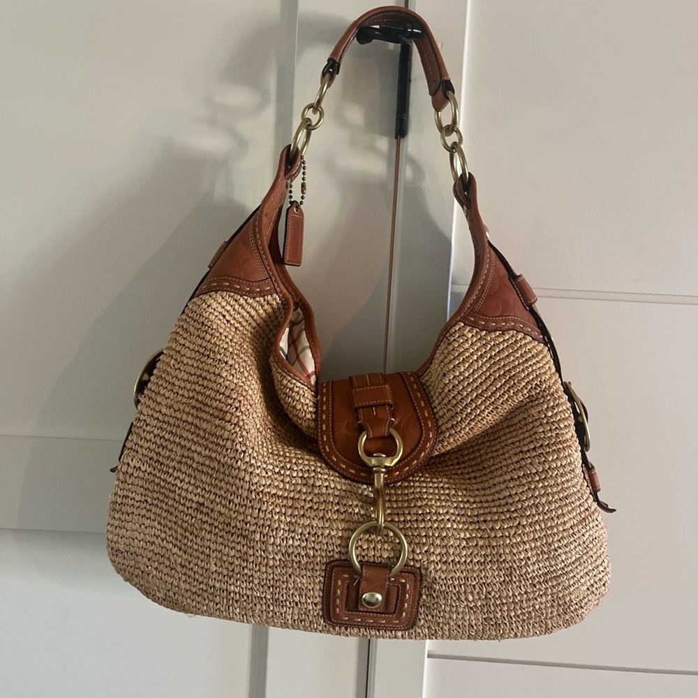 Coach Hobo Natural Straw XL Shoulder Sac/Bag/Purse 11806